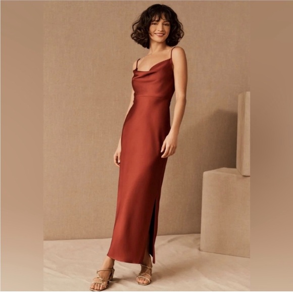 BHLDN Dresses & Skirts - Anthropologie BHLDN Cali Satin Charmeuse Midi Dress Size 2